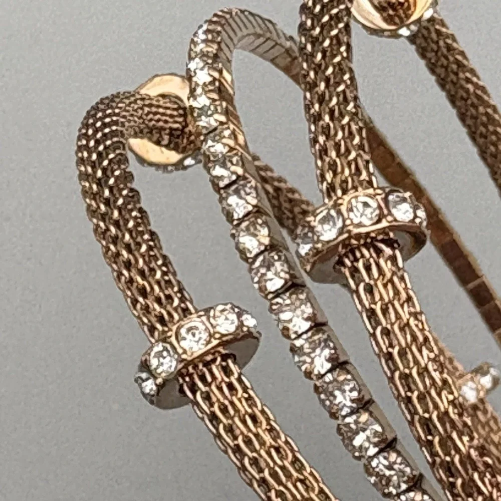 Swarovski Bracelet Cuff Crystals Flexible Mesh Small Rose Gold Plated